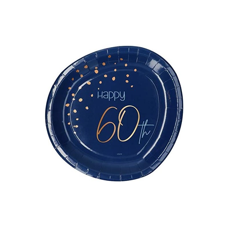 Piatti di Carta 23 cm Elegant Blu 60 Anni 8Pz, 5FL66160