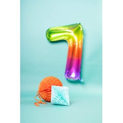 Palloncino in alluminio Yummy Gummy Rainbow Numero 7, 34&quot; - 86 cm, Multicolore, 1 pz, 5FL63247