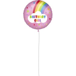 Pallone foil 18&quot; - 45 cm RAINBOW BIRTHDAY GIRL con PESETTO e NASTRO, 1 pz, 5PR92418