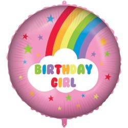 Pallone foil 18" - 45 cm RAINBOW BIRTHDAY GIRL con PESETTO e NASTRO, 1 pz, 5PR92418