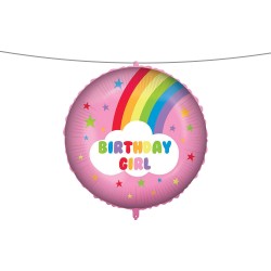 Pallone foil 18" - 45 cm RAINBOW BIRTHDAY GIRL con PESETTO e NASTRO, 1 pz, 5PR92418