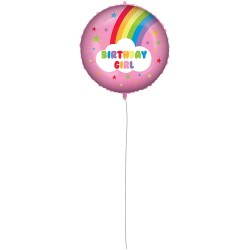 Pallone foil 18" - 45 cm RAINBOW BIRTHDAY GIRL con PESETTO e NASTRO, 1 pz, 5PR92418