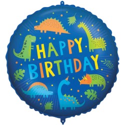 Pallone foil 18" - 45 cm HAPPY BIRTHDAY DINO con PESETTO e NASTRO, 1 pz, 5PR92427