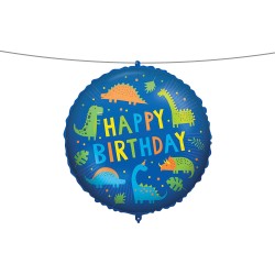 Pallone foil 18" - 45 cm HAPPY BIRTHDAY DINO con PESETTO e NASTRO, 1 pz, 5PR92427