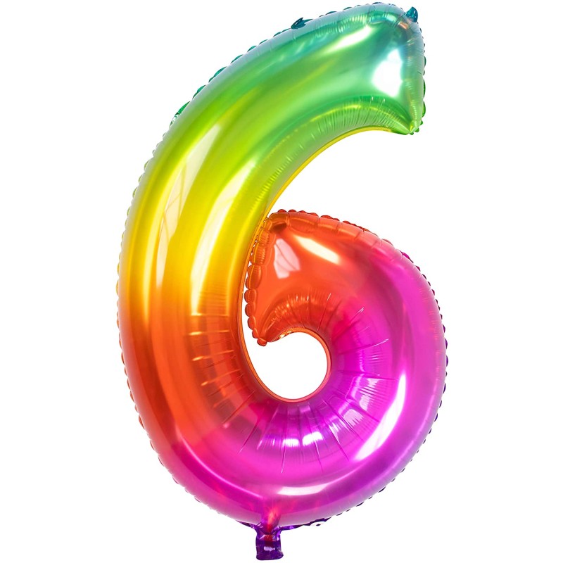 Palloncino in alluminio Yummy Gummy Rainbow Numero 6, 34" - 86 cm, Multicolore, 1 pz, 5FL63246