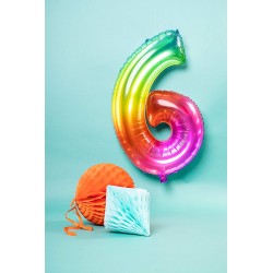 Palloncino in alluminio Yummy Gummy Rainbow Numero 6, 34" - 86 cm, Multicolore, 1 pz, 5FL63246