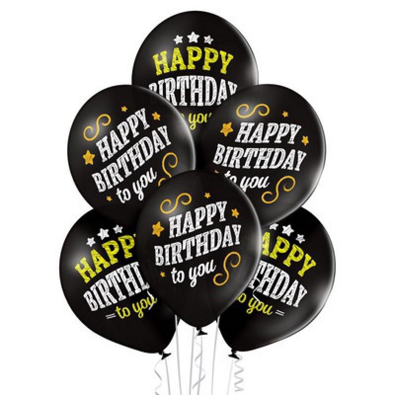 Pallone lattice 12&quot; - 30 cm Happy Birthday Nero - Retail 6 pz, 5BE5000271