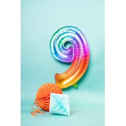 Palloncino in alluminio Yummy Gummy Rainbow Numero 9, 34" - 86 cm, Multicolore, 1 pz, 5FL63249