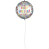 Pallone foil 18" - 45 cm HAPPY B-DAY SILVER COLORFULL STARS con PESETTO e NASTRO, 1 pz, 5PR92435