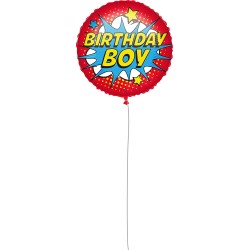 Pallone foil 18&quot; - 45 cm HAPPY BIRTHDAY SUPERHERO con PESETTO e NASTRO, 1 pz, 5PR92436