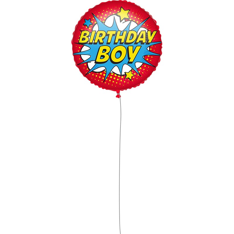 Pallone foil 18" - 45 cm HAPPY BIRTHDAY SUPERHERO con PESETTO e NASTRO, 1 pz, 5PR92436
