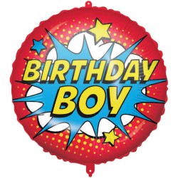 Pallone foil 18" - 45 cm HAPPY BIRTHDAY SUPERHERO con PESETTO e NASTRO, 1 pz, 5PR92436