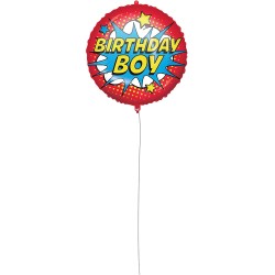 Pallone foil 18" - 45 cm HAPPY BIRTHDAY SUPERHERO con PESETTO e NASTRO, 1 pz, 5PR92436