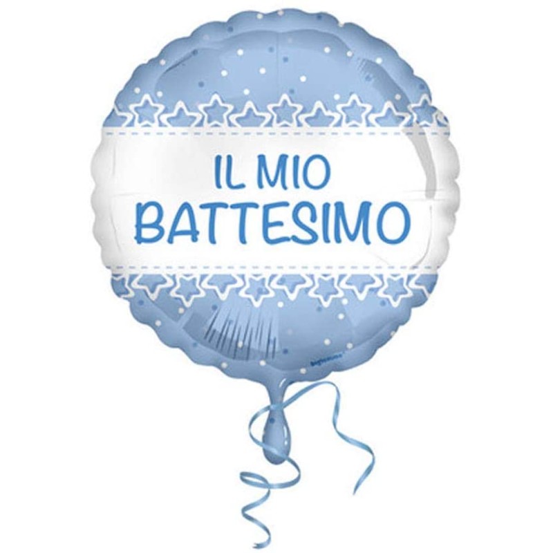 Pallone foil 18&quot; - 45 cm Battesimo stelle azzurro 1 pz, 5IT800009