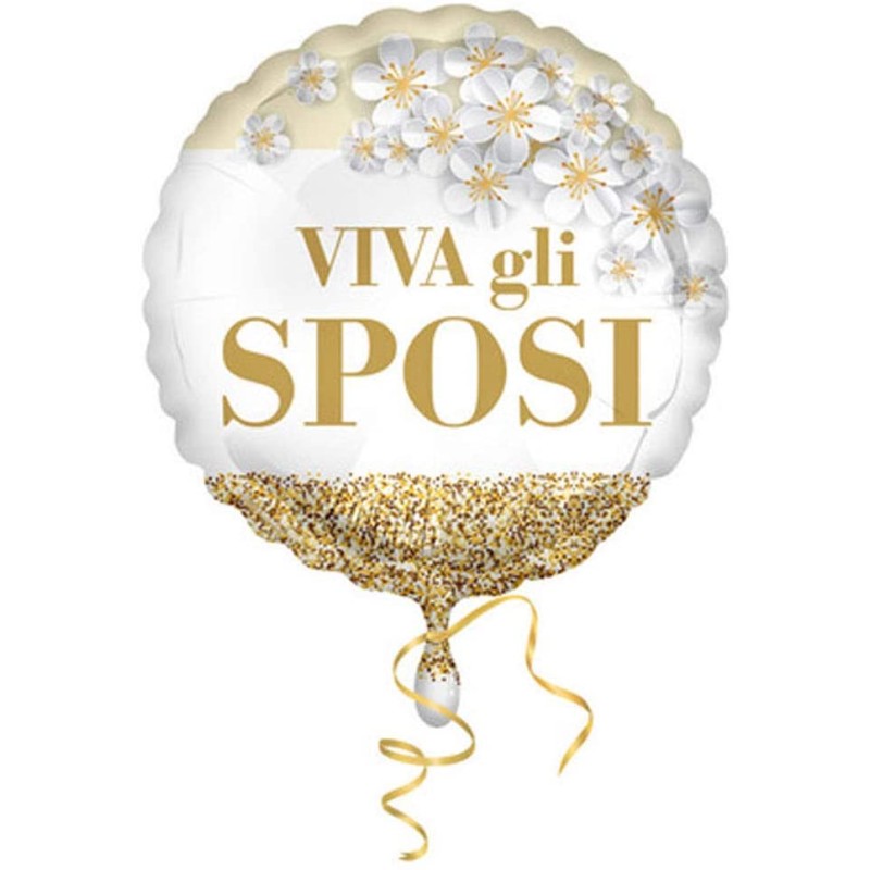 Pallone foil 18&quot; - 45 cm Viva gli Sposi Glitter 1 pz, 5IT800020