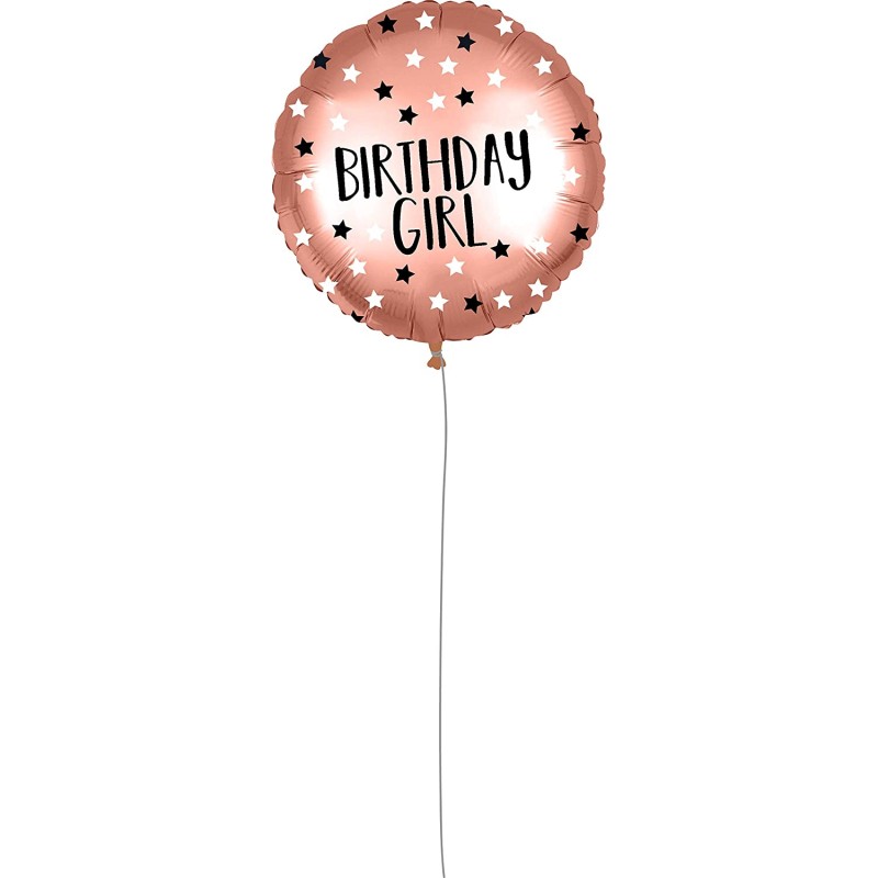 Pallone foil 18&quot; - 45 cm ROSE - GOLD BIRTHDAY GIRL con PESETTO e NASTRO, 1 pz, 5PR92415
