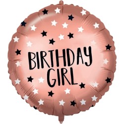 Pallone foil 18&quot; - 45 cm ROSE - GOLD BIRTHDAY GIRL con PESETTO e NASTRO, 1 pz, 5PR92415