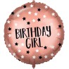 Pallone foil 18&quot; - 45 cm ROSE - GOLD BIRTHDAY GIRL con PESETTO e NASTRO, 1 pz, 5PR92415