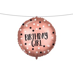 Pallone foil 18&quot; - 45 cm ROSE - GOLD BIRTHDAY GIRL con PESETTO e NASTRO, 1 pz, 5PR92415