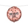 Pallone foil 18&quot; - 45 cm ROSE - GOLD BIRTHDAY GIRL con PESETTO e NASTRO, 1 pz, 5PR92415