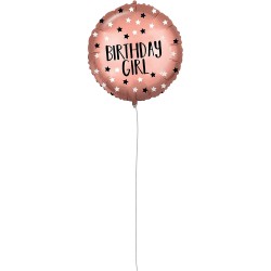 Pallone foil 18&quot; - 45 cm ROSE - GOLD BIRTHDAY GIRL con PESETTO e NASTRO, 1 pz, 5PR92415