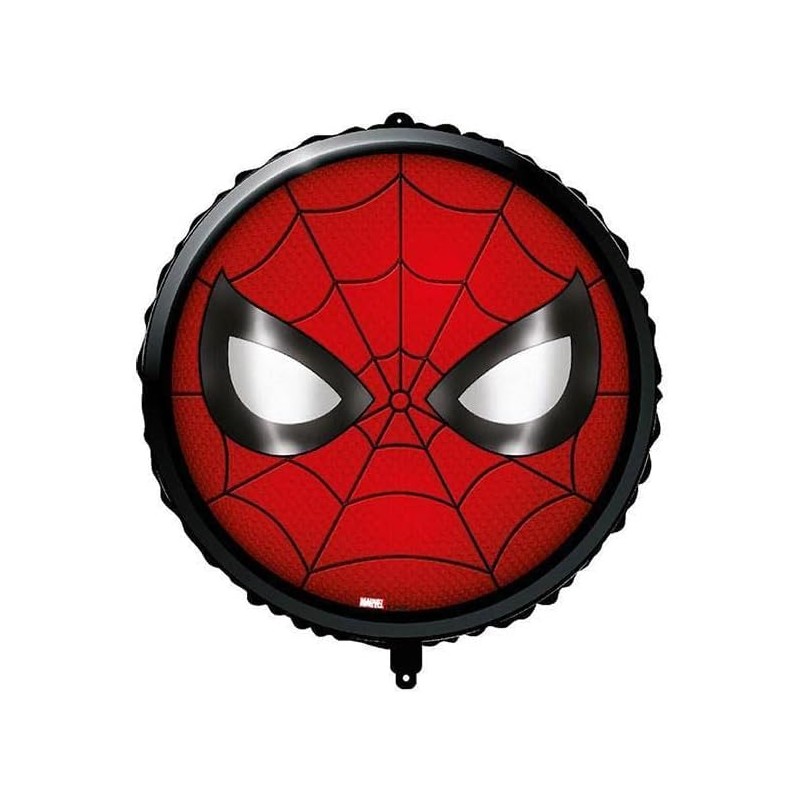 Palloncino Tondo Viso Spiderman con pesetto e nastrino 18" 46 cm, 1pz, 5PR94995