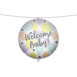 Pallone foil 18" - 45 cm WELCOME BABY con PESETTO e NASTRO, 1 pz, 5PR92440