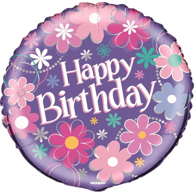Pallone foil 18 " - 45 cm Happy Birthday Blossom, 1 pz, 5UN40287