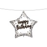 Pallone foil 18&quot; - 45 cm WHITE -GOLD HAPPY BIRTHDAY con PESETTO e NASTRO, 1 pz, 5PR92417