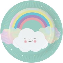 8 piatti ecologici &quot;RAINBOW &amp; CLOUD&quot; Ã˜ 23 cm senza rivestimento in plastica, per feste a tema, per feste di compl