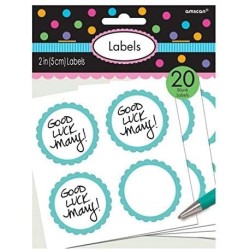 Amscan - Etichette Smerlate Azzurro Acqua, Candy Buffet Scalloped Labels Robin Egg Blue