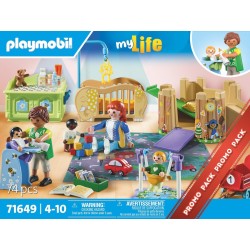 PLAYMOBIL - MyLife Promo Pack 71649 Area giochi dell asilo, con cinque personaggi, torre gioco, scivolo e tanti accessori adorab