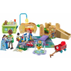PLAYMOBIL - MyLife Promo Pack 71649 Area giochi dell asilo, con cinque personaggi, torre gioco, scivolo e tanti accessori adorab