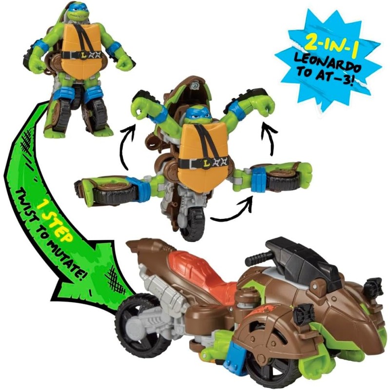 Giochi Preziosi Turtles Veicolo Leonardo Trasformabile – Moto Che Diventa Action Figure Di Leonardo Da 15 Cm – Per Bambini 4+