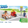 PLAYMOBIL - JUNIOR 71692 Eroi di tutti i giorni, pompiere e agente di polizia, giocattolo sostenibile realizzato in plastica a b