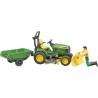 BRUDER 62104 - John Deere Trattorino tosaerba con rimorchio