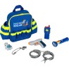 Theo Klein - 8802 Zaino della polizia con accessori, Con torcia tascabile a batteria, manette e molto altro, Dimensioni- 28 cm x
