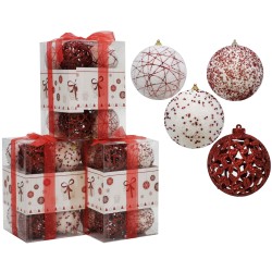 SET 12 PALLE 60mm ROSSO CON GLITTER 4 SOGGETTI