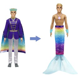 Barbie Dreamtopia -Bambola Ken Biondo 2in1 si Trasforma da Principe a Tritone, con 2 Outfit e Accessori, GTF93