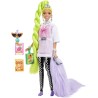 Barbie - Extra Bambola Snodata con Lunghissimi Capelli Verde Fluo, con Pappagallino e Accessori, HDJ44