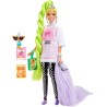 Barbie - Extra Bambola Snodata con Lunghissimi Capelli Verde Fluo, con Pappagallino e Accessori, HDJ44