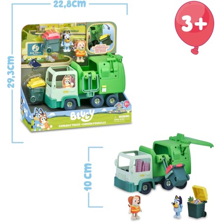 Bluey Camion Della Spazzatura – Playset Con 2 Personaggi Articolati Da 6 Cm, Bidoni E Funzione Di Svuoto, Dai 3 Anni
