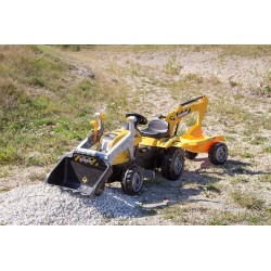Smoby - Trattore Maxi con Rimorchio, + 3 Anni, Colore Giallo e Nero, con Rimorchio Removibile, Benna e Scavatrice, 7600710301