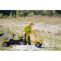 Smoby - Trattore Maxi con Rimorchio, + 3 Anni, Colore Giallo e Nero, con Rimorchio Removibile, Benna e Scavatrice, 7600710301
