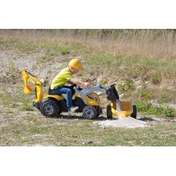 Smoby - Trattore Maxi con Rimorchio, + 3 Anni, Colore Giallo e Nero, con Rimorchio Removibile, Benna e Scavatrice, 7600710301