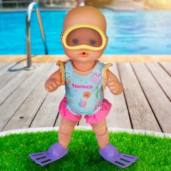Nenuco - Impara ad immergersi, bambola meccanica 35 cm, muove le gambe, nuova avanti e indietro, con costume da bagno, pinne e o