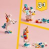 LEGO 31140 Creator Unicorno Magico con Arcobaleno, Set 3 in 1 con Animali Giocattolo Fantastici, Cavalluccio Marino e Pavone, So