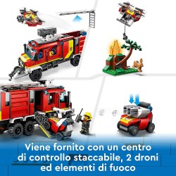 LEGO 60374 City Fire Autopompa dei Vigili del Fuoco, Unità di Comando dei Pompieri con Camion Giocattolo e Droni Terrestri e Aer