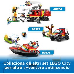 LEGO 60374 City Fire Autopompa dei Vigili del Fuoco, Unità di Comando dei Pompieri con Camion Giocattolo e Droni Terrestri e Aer