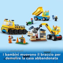 LEGO 60391 City Camion da Cantiere e Gru con Palla da Demolizione, Set con Veicoli Giocattolo da Trasporto ed Escavatore